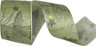 Stuha vánoční taftová FROZEN FOREST MINT pastelově zelená 40mm x 2m (14,-Kč/m)