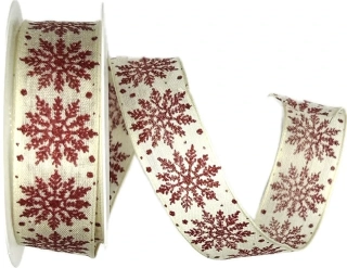 Stuha vánoční SNOWPEARL CREAM krémová 25mm x 2m (13,-Kč/m)