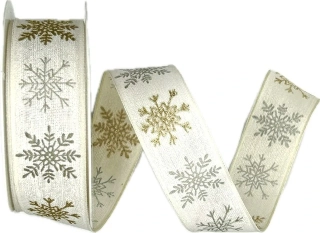 Stuha vánoční SNOWPEARL WHITE bílá 25mm x 2m (12,-Kč/m)