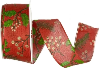 Stuha vánoční FOREST PARTY červená  25mm x 3m (8,-Kč/m)