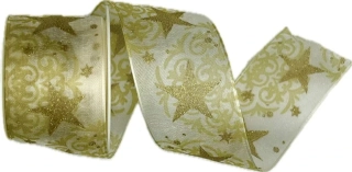 Stuha vánoční organzová ROMANTIC STAR GOLD 40mm x 2m (16,-Kč/m)