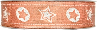POSLEDNÍ KUS! Vánoční bavlněná stuha STARS pastelově červená 15mm x 20m (3,-Kč/m)