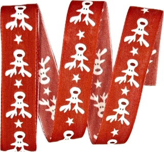 Vánoční stuha bavlněná HAPPY REINDEER červená 25mm x 2m  (8,50 Kč/m)