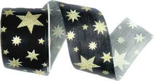 Vánoční taftová stuha BLACK STARS černá 40mm x 2m