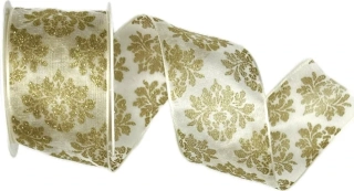 Vánoční stuha organzová GLAMOUR CROWN GOLD bílá 40mm x 2m