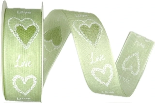 Taftová stuha Love Pastel Green – pastelově zelená 25mm x 2m