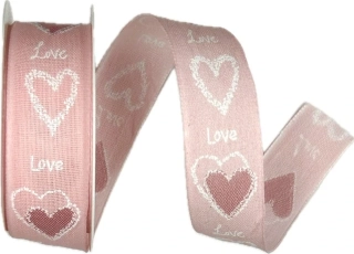 Taftová stuha Love Pastel Pink – pastelově růžová 25mm x 2m