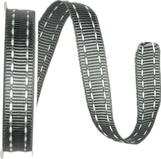 Stuha rypsová BUSTER GREY prošívaná šedá 15mm x 2m (10,-Kč/m)