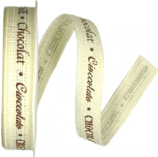 Stuha bavlněná s potiskem CHOCOLATE krémová 15mm x 2m (10,-Kč/m)