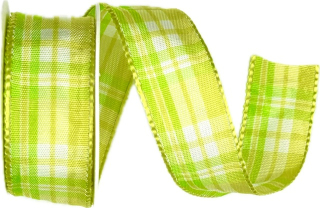 Saténová stuha CARACAS KARO hráškově zelená 25mm x 2m