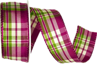 Saténová stuha CARACAS KARO fialovo-zelená 25mm x 2m