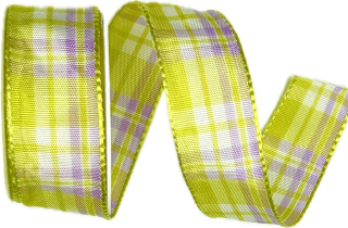 Saténová stuha CARACAS KARO světle zelená 25mm x 2m