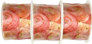 Set 3x Stuha taftová PINK ROSES průsvitná 3x (40mm x 2m)