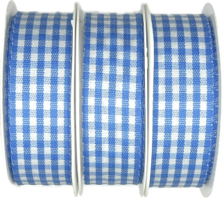 3x Stuha taftová VICHY KARO BLUE modrá 3x (25mm x 3m) 