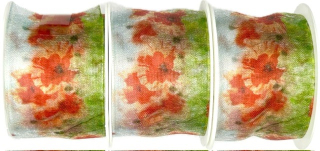 Set 3x Stuha organzová POPPIES červené vlčí máky 3x (40mm x 2m)