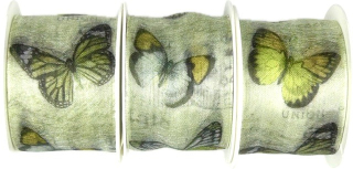 Set 3x Stuha taftová BUTTERFLY GREEN pastelově zelená 3x (40mm x 2m)
