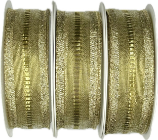 3x Stuha zlatá OUTDOOR GOLD LINE lurexová průsvitná 3x (25mm x 2m)