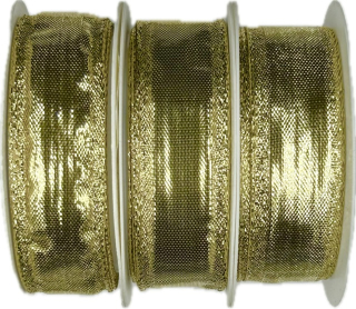 Set 3x Stuha zlatá lurexová BIRMINGHAM GOLD lesklá 3x (25mm x 2m) 