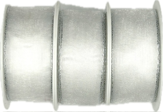 3x Stuha taftová BASIC WHITE SILVER bílá  3x (25mm x 3m) 