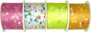 set 4x Stuha taftová COLOR SPLASH růžová, bílá, zelená, oranžová 4x (40mm x 2m)