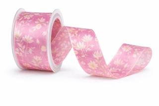 Stuha taftová BLOSSOM TALE PINK tmavě růžová průsvitná 40mm x 2m (12,-Kč/m)