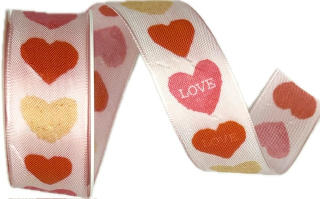 Taftová stuha CORAL LOVE – červená 25mm x 2,5m