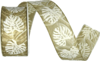 Stuha taftová MONSTERA NATUR béžová 25mm x 2,5m (10,-Kč/m)