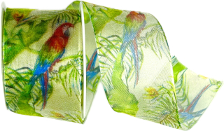 Stuha taftová TROPICAL PARROT LIME průsvitná zelená 40mm x 2m (13,-Kč/m)