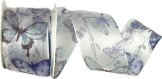 Stuha organzová BUTTERFLY DREAM BLUE modrá průsvitná 40mm x 2m ( 13,-Kč/m)