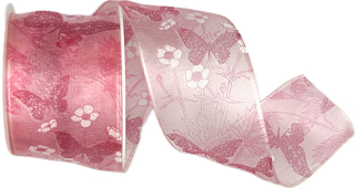 Stuha taftová SPRING WHISPER BUTTERFLY PINK růžová průsvitná 40mm x 2m (13,-Kč/m)
