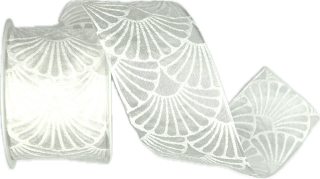 Stuha taftová ART DÉCO WHITE bílá průsvitná 40mm x 2m (13,-Kč/m)