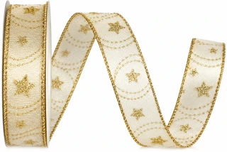 Stuha vánoční organzová GLITTER STAR GOLD zlatá 10mm x 2m (7,50 Kč/m)
