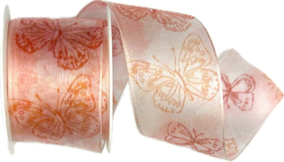 Stuha taftová PAPILLON ROSE růžová  průsvitná 40mm x 2m (13,-Kč/m)