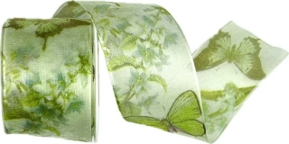 Stuha organzová BUTTERFLY DREAM GREEN zelená průsvitná 40mm x 2m (13,-Kč/m)