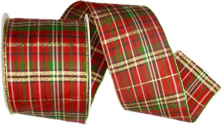 Stuha vánoční Festive Tartan Luxe – Red & Gold červená 60mm x 3m (15,-Kč/m)