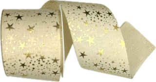 Stuha vánoční Starlight Wishes – Champagne Glow krémová  60mm x 3m (16,-Kč/m)