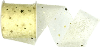 Stuha vánoční Organza Starshine - Creamy Gold krémová 60mm x 3m (16,-Kč/m)