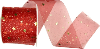 Stuha vánoční Organza Starshine – Ruby Red červená 60mm x 3m (16,-Kč/m)