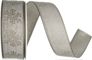 Stuha vánoční SNOW WHISPER GRAY šedá 25mm x 2m (12,-Kč/m)