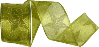 Vánoční stuha organzová Organdy Star Premium – Olive Shine 40mm x 2m (16,- Kč/m)