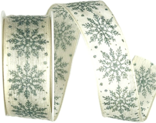 Vánoční stuha Snowpearl Silver – Elegant Ribbon krémová 25mm x 2m (13,-Kč/m)