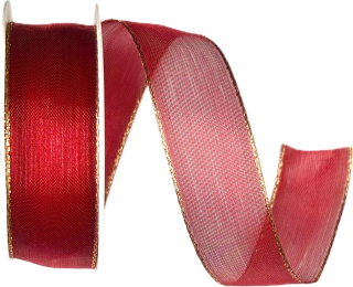 Stuha organzová ORGANDY BASIC RED GOLD sytě červená 25mm x 3m (8,- Kč/m)