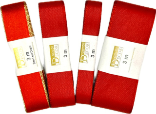 Dárková sada červených stuh Goldi Decor – Taft & Satén se zlatým lemem 4x3m (3,- Kč/m)