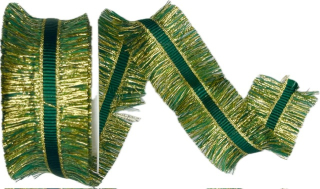 Provázek dekorační EMERALD FRINGE GOLD zlato-zelený 2m (11,-Kč/m)