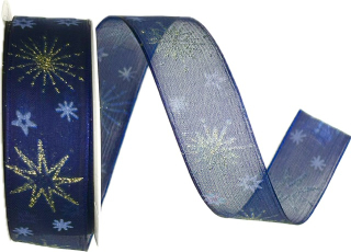 Stuha vánoční STARLIGHT MIDNIGHT BLUE modrá 25mm x 2m (14,-Kč/m)