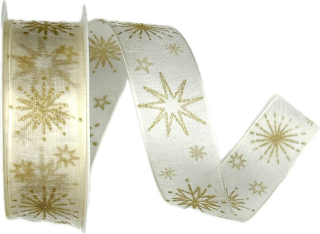 Stuha vánoční STARLIGHT SNOW WHITE bílá 25mm x 2m (14,-Kč/m)