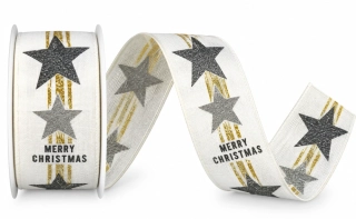Stuha vánoční SHOOTING STAR RIBBON WHITE bílá 40mm x 2m (13,-Kč/m)