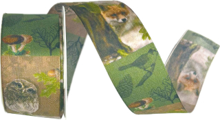 Stuha taftová FOREST WILDLIFE zelená 40mm x 2m (14,-Kč/m)