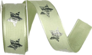 Stuha vánoční RUSTIC STAR GREEN zelená 25mm x 2m (12,-Kč/m)