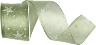 Stuha vánoční FROSTED STARLIGHT GREEN zelená 40mm x 2m (15,-Kč/m)
